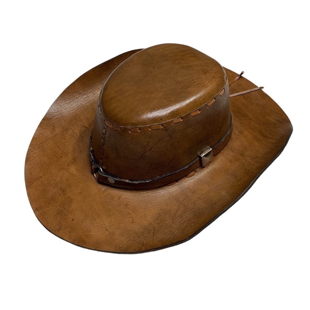 Authentic Leather Hat- Western Cowboy Style- Classic Brown Unisex